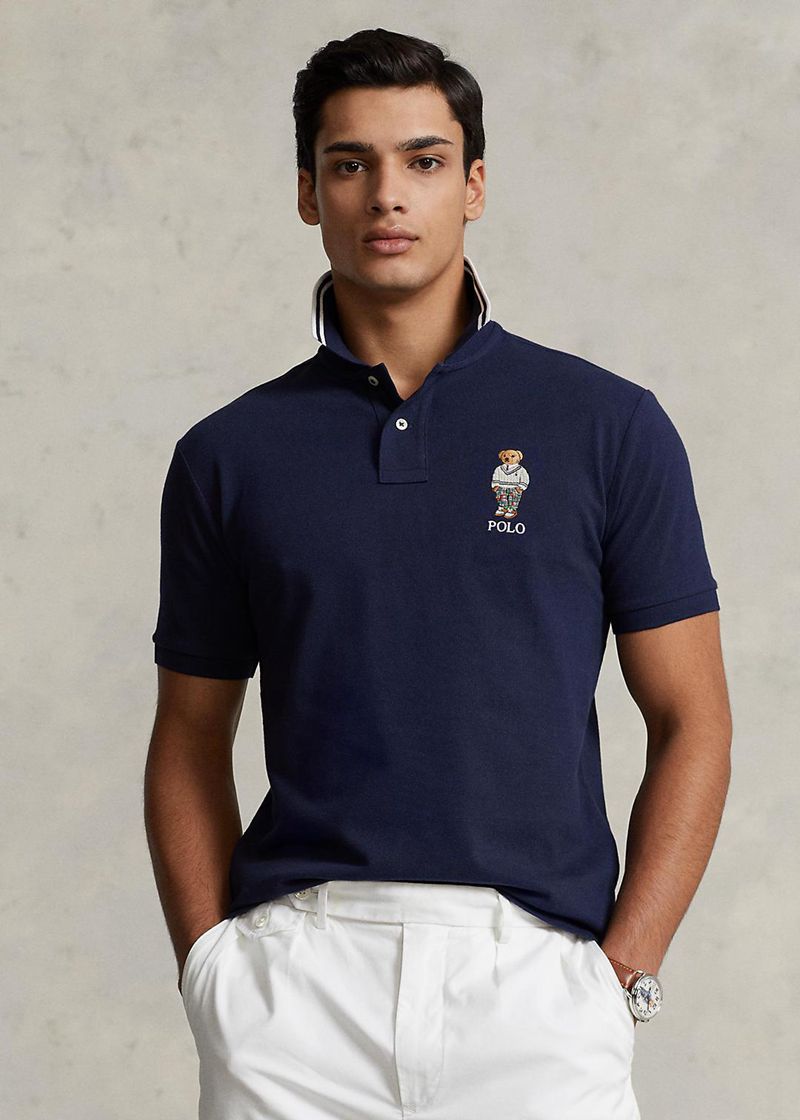 Polowka Polo Ralph Lauren Męska Granatowe Custom Wąskie Bear Mesh 705429-LPT
